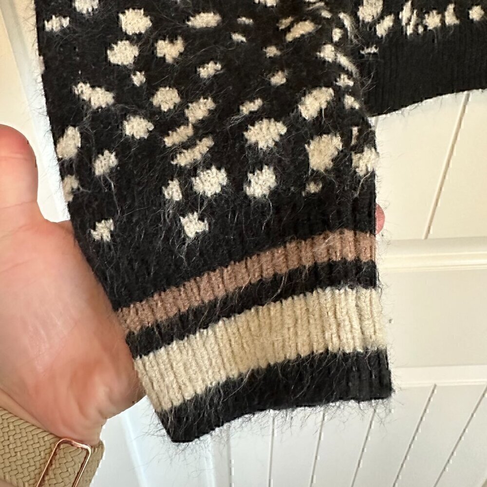 Saltwater LUXE cozy nubby warm crew neck polka dot black sweater women's large - Picture 3 of 8